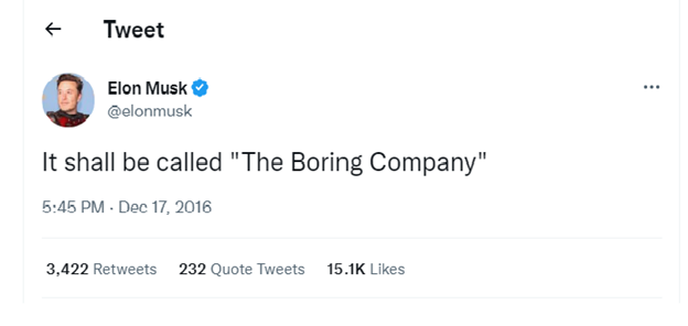 توییت ایلان ماسک درباره نام‌گذاری شرکت The Boring Company
