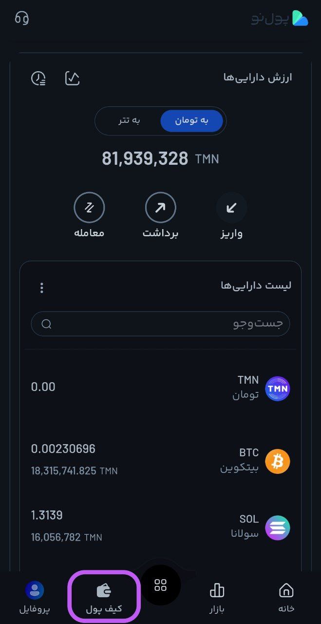 ورود به کیف پول در صرافی پول نو
