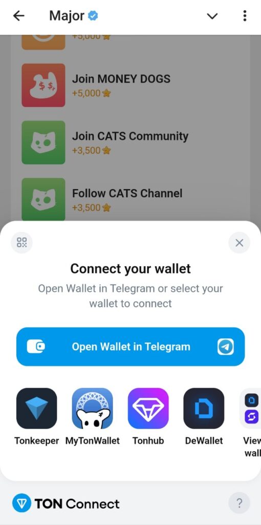 اتصال ربات میجر به TON wallet